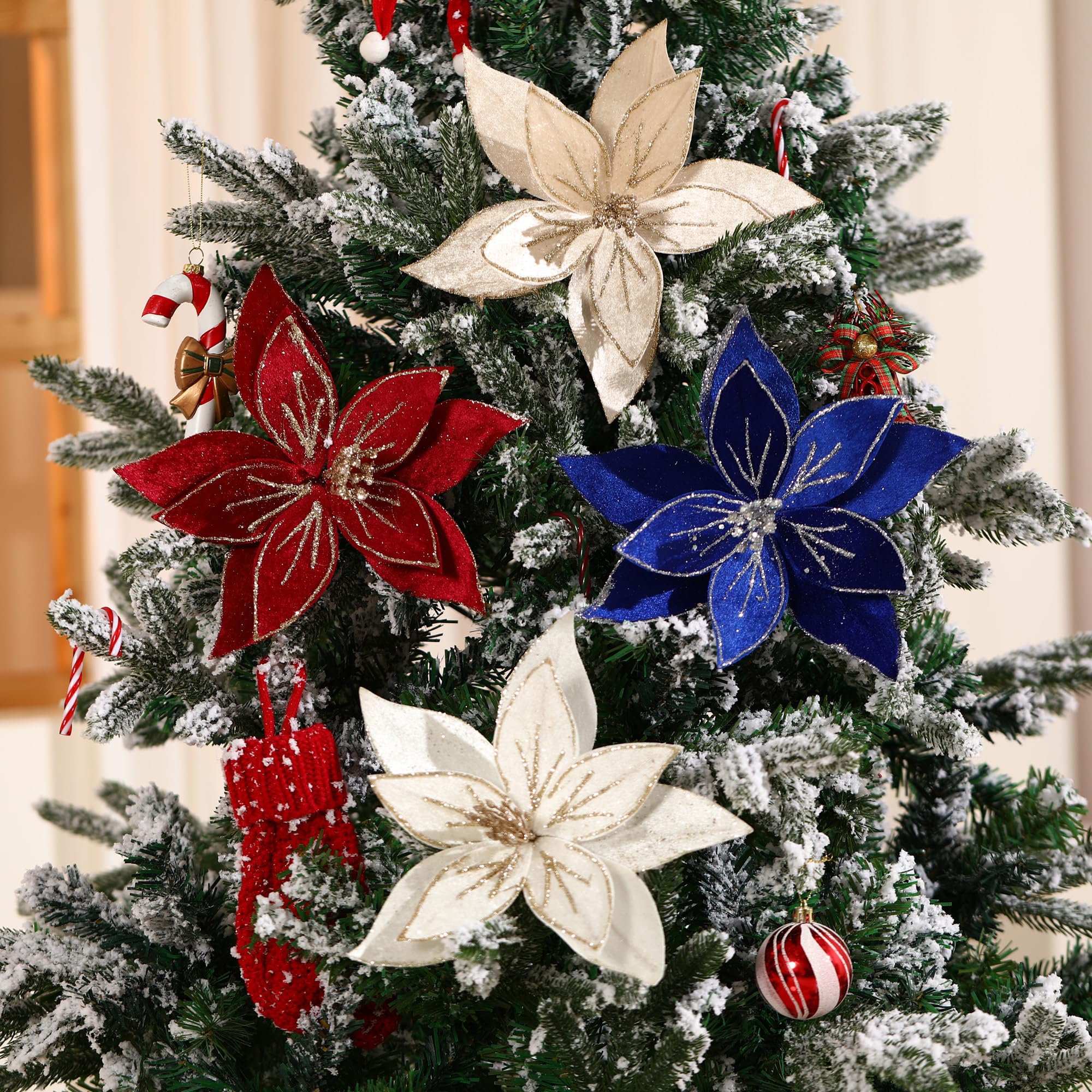 Amazon.com: GL-Turelifes 10.2'' Large Glitter Christmas Flowers 6